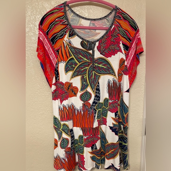 Soft Surroundings Colorful Peplum hem pullover tunic Resort Vacation Tropical S - Picture 1 of 8